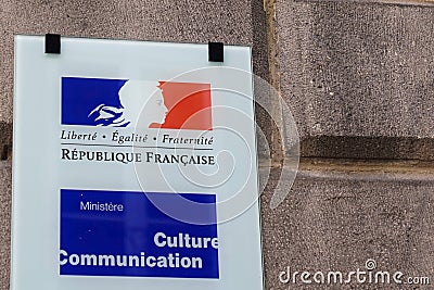Ministere culture communication french logo and text sign on building means Ministry Editorial Stock Photo