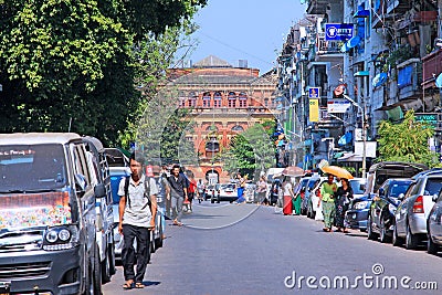 Ministers' Building And Yangon Street, Yangon, Myanmar Editorial Stock Photo