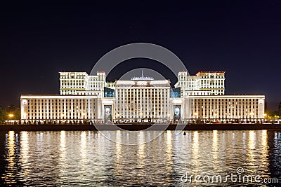 Ministry of Defense of the Russian Federation at night. Editorial Stock Photo