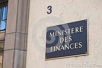 Ministry of Finance sign in French in Luxembourg Editorial Stock Photo