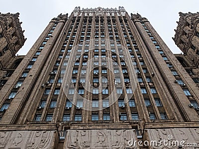 Ministry of Foreign Affairs building. One of seven stalinism skyscrapers. Low angle view. Moscow, Russia Editorial Stock Photo