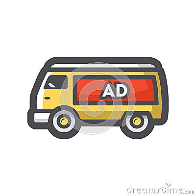 Minivan with advertising Vector icon Cartoon illustration Vector Illustration