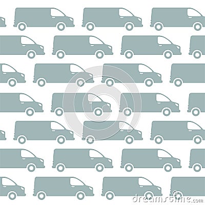 Minivan delivery seamless pattern background. Cargo van car. Shipping company. Gray silhouette vector. Vector Illustration