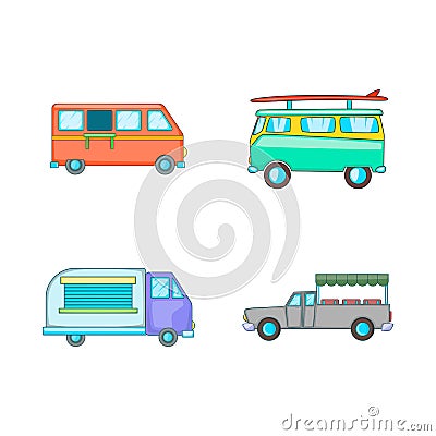 Minivan icon set, cartoon style Vector Illustration
