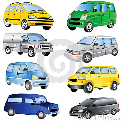 Minivan Icons Set Vector Illustration