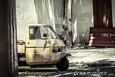 Minivan Piaggio Porter utility parked on the street Editorial Stock Photo