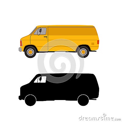 Minivan set ,vector illustration ,flat and silhouette Vector Illustration