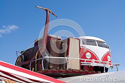 Minivan Toy and Luggage Toy on Roof of a Vehicle at a Car Show Editorial Stock Photo