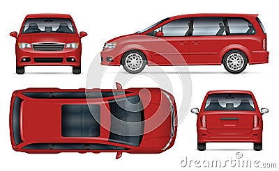 Minivan vector mockup. Isolated vehicle template side, front, back, top view Vector Illustration