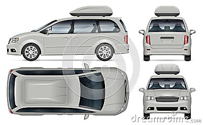 Minivan vector mockup. Isolated vehicle template side, front, back, top view Vector Illustration