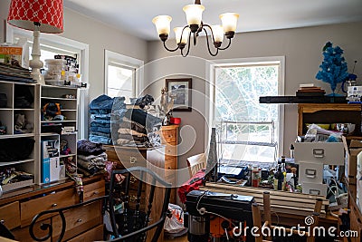 Overcrowded residential kitchen in a home filled with junk. Concept for hoarding house, Editorial Stock Photo