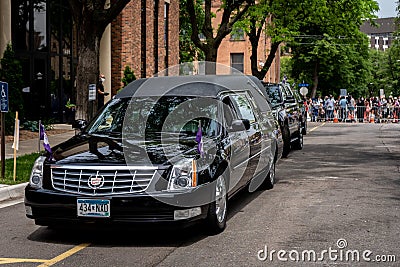 Car holding coffin of George Floyd outside Family Memorial Service after Black Lives Matter Minneapolis protest and riots Editorial Stock Photo