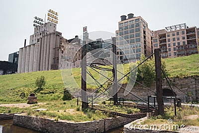 Minneapolis, MN - Mill Ruins Park in the St. Anthony Falls Historic District in downtown Minneapolis Editorial Stock Photo