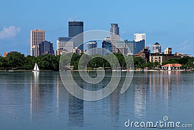 Minneapolis Skyline Reflecting in Lake Calhoun Stock Photo