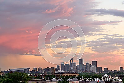 Minneapolis Skyline at Sunset Editorial Stock Photo