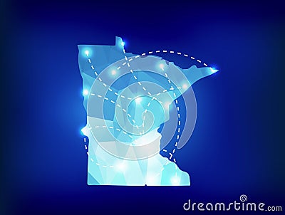 Minnesota state map polygonal with spotlights places Vector Illustration