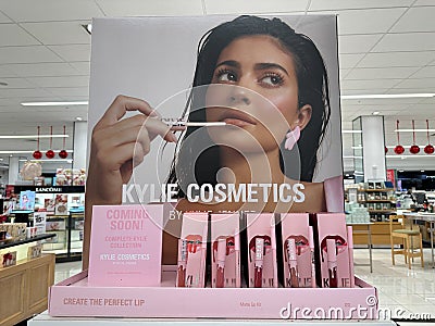 Display of Kylie Cosmetics matte lip kit, at a Macy`s department store Editorial Stock Photo