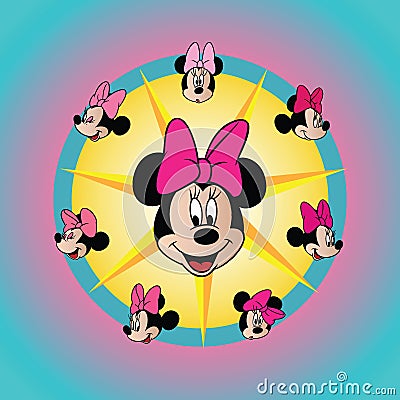 Minnie Mouse face expressions color vector set disney cartoon editorial Vector Illustration