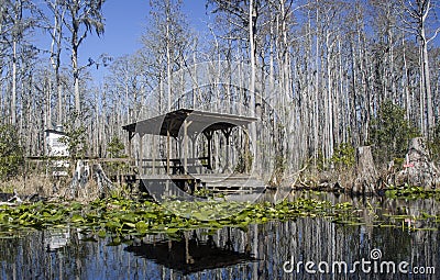 Minnies Lake Rest Dock, Okefenokee Swamp National Wildlife Refuge Stock Photo