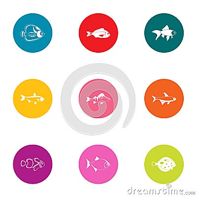 Minnow icons set, flat style Vector Illustration