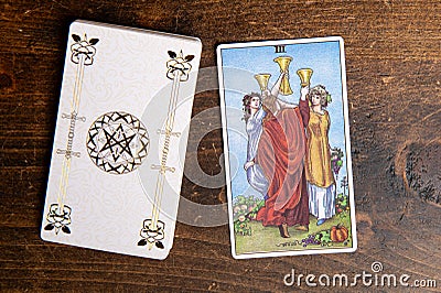 Minor Arcana of Cups, classic card of Rider Waite deck Editorial Stock Photo