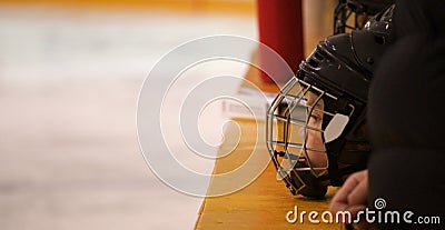 Minor hockey player on the bench Stock Photo