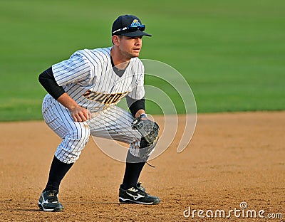 Minor league baseball - third baseman waits Editorial Stock Photo