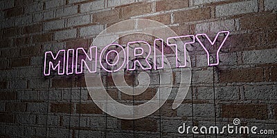 MINORITY - Glowing Neon Sign on stonework wall - 3D rendered royalty free stock illustration Cartoon Illustration