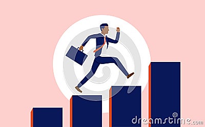 Successful ethnic businessman running up a rising graph Vector Illustration