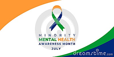 Minority Mental Health Awareness Month. Vector web banner for social media, poster, card, flyer. Text Minority Mental Health Vector Illustration