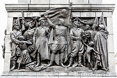 Minsk, Belarus. Bas-relief Scenes On Wall Of Stele Dedicated To Memory Of The Great Patriotic War. Victory Square Editorial Stock Photo