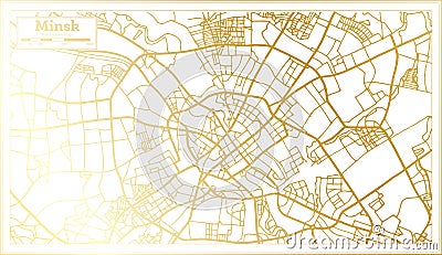 Minsk Belarus City Map in Retro Style in Golden Color. Outline Map Stock Photo