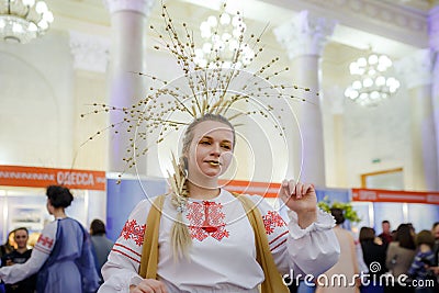 MINSK, BELARUS - FEBRUAR 1, 2018: beautiful girl in Belarusian t Editorial Stock Photo