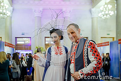 MINSK, BELARUS - FEBRUAR 1, 2018: beautiful girl in Belarusian t Editorial Stock Photo