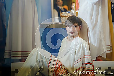 MINSK, BELARUS - FEBRUAR 1, 2018: Belarusian Slavic man in national costume Editorial Stock Photo