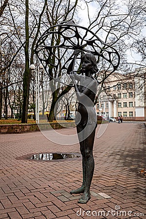 The girl with an umbrella sculpture by Vladimir Zhbanov, Minsk, Belarus. Editorial Stock Photo
