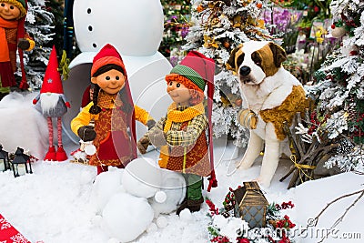 Minsk, Belarus - 13.12.2020. Handmade christmas toys, fir tree, santa claus, snowman Editorial Stock Photo