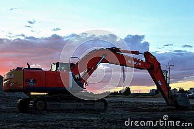 Excavator Hitachi ZAXIS 330 working at a construction site Editorial Stock Photo