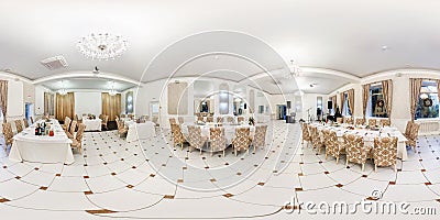 MINSK, BELARUS - JANUARY 17, 2015: Modern interior, restaurant in white style, , hall, full 360 panorama seamless in Editorial Stock Photo