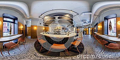 MINSK, BELARUS - MARCH, 2019: Full spherical seamless hdri panorama 360 degrees angle view inside interior of shop restaurant with Editorial Stock Photo