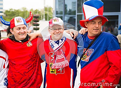 MINSK, BELARUS - MAY 11 - Czech Fans in Front of Chizhovka Arena on May 11, 2014 in Belarus. Ice Hockey Championship. Editorial Stock Photo