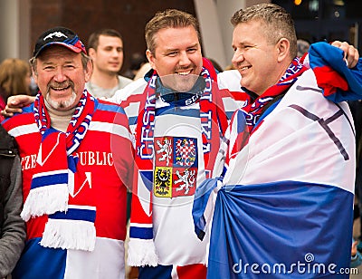 MINSK, BELARUS - MAY 11 - Czech Fans in Front of Chizhovka Arena on May 11, 2014 in Belarus. Ice Hockey Championship. Editorial Stock Photo