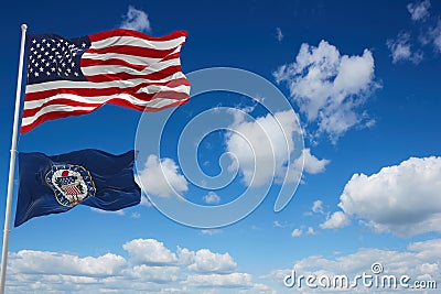 Minsk, Belarus - May, 2021: flag of United States Senate waving in the wind. USA Departments. Copy space. Cartoon Illustration