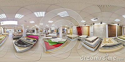 MINSK, BELARUS - MAY, 2017: Full seamless panorama 360 degrees angle view inside interior of store machine knitted handmade Editorial Stock Photo