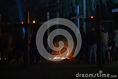 MINSK, BELARUS - OCTOBER 29, 2020: Memorial monument to repressed victims at site of mass executions in Kurapaty tract in Minsk Editorial Stock Photo