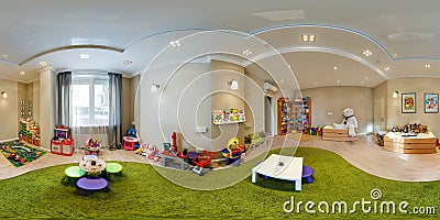 MINSK, BELARUS - SEPTEMBER 11, 2016: Full 360 panorama in equirectangular spherical projection in stylish beauty child room. Editorial Stock Photo