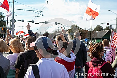 Protest against Lukashenko winning on president elections. Crowd of people on meeting. Peaceful protest in Belarus Editorial Stock Photo