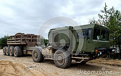 Special wheeled chassis VOLAT MZKT-792911 12Ã—12 for a self-propelled launcher P222 Editorial Stock Photo