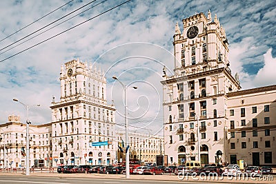 Minsk, Belarus. Two Buildings Towers Symbolizing The Gates Of Minsk Editorial Stock Photo