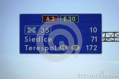 Information board on A2 highway Stock Photo